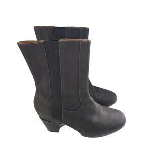 Cole Haan Nike Air Sara Mid Calf Platform Nubuck Black Leather BootsSize 7.5B